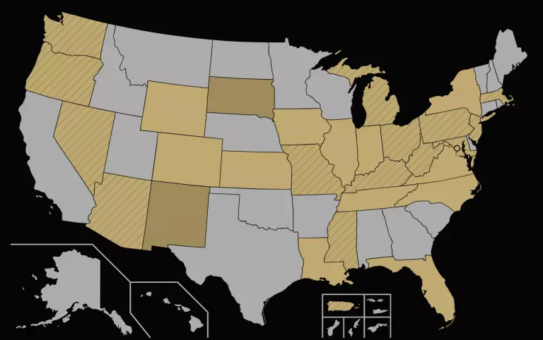 Map of U.S. states where Hard Rock Bet sportsbook is available.